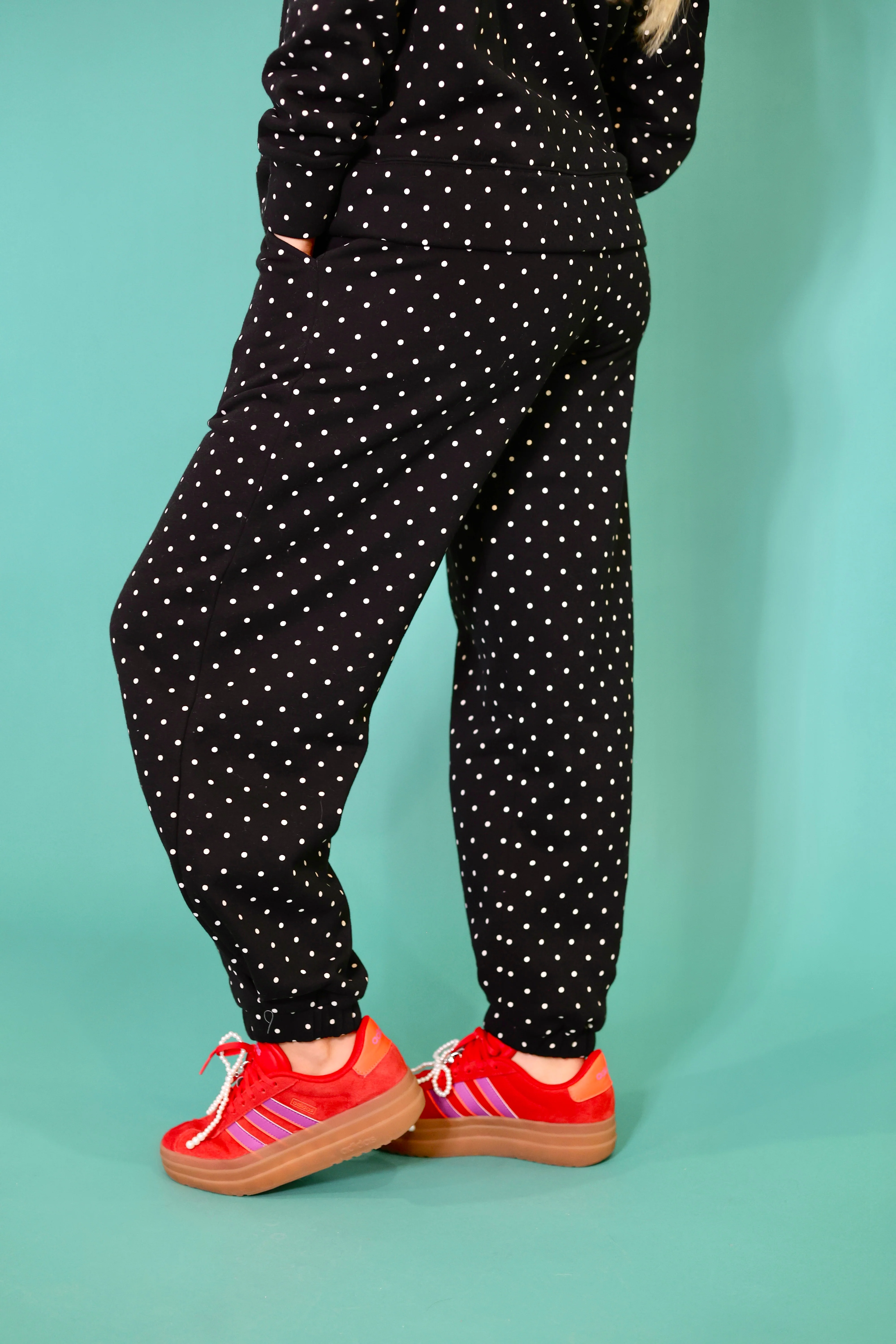 Black Ivory Polka Dot Sweatsuit Set - Hoodie & Sweatpants - Image 3