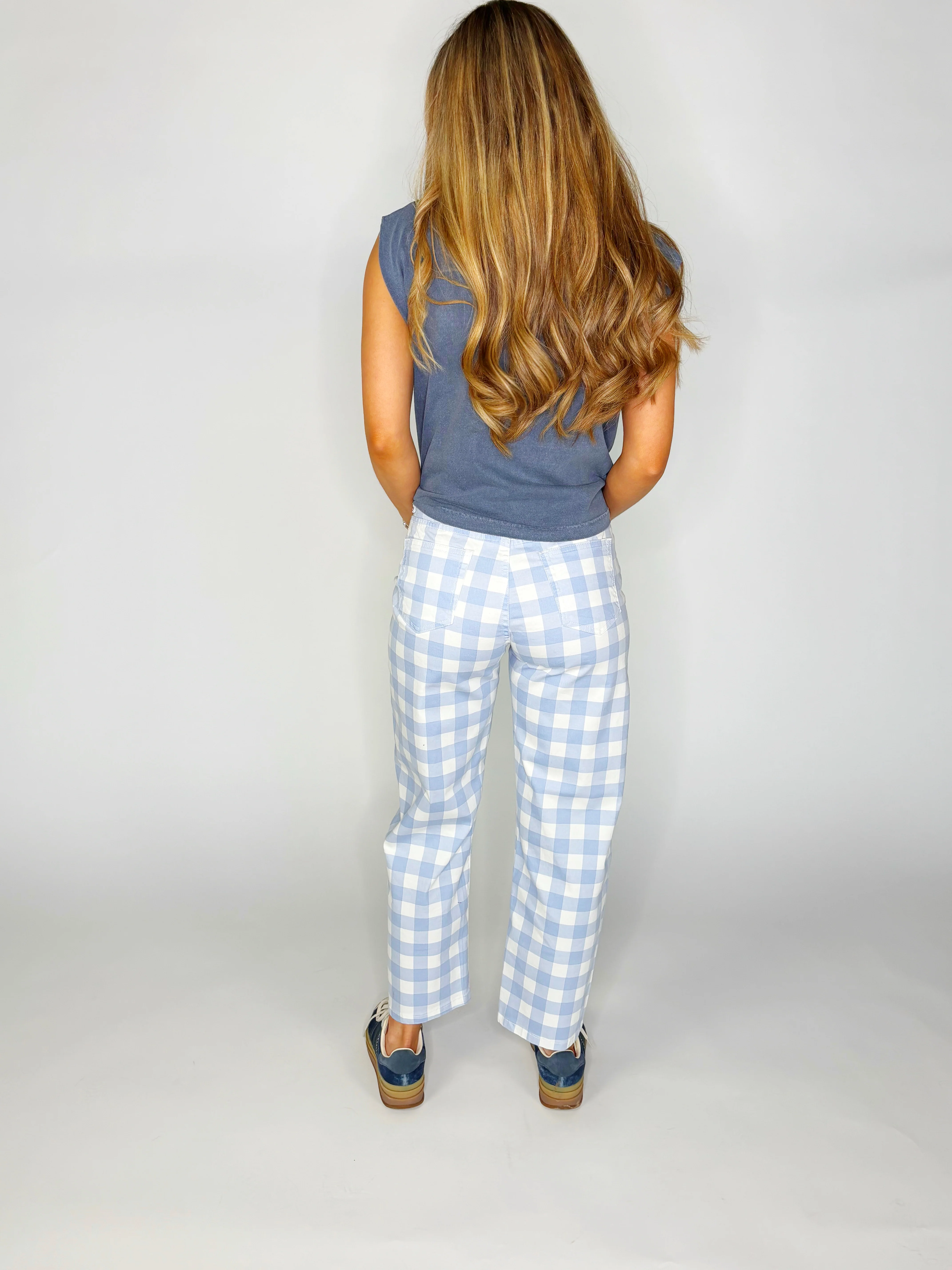 Blue Gingham Barrel Pants PRE ORDER - Image 3