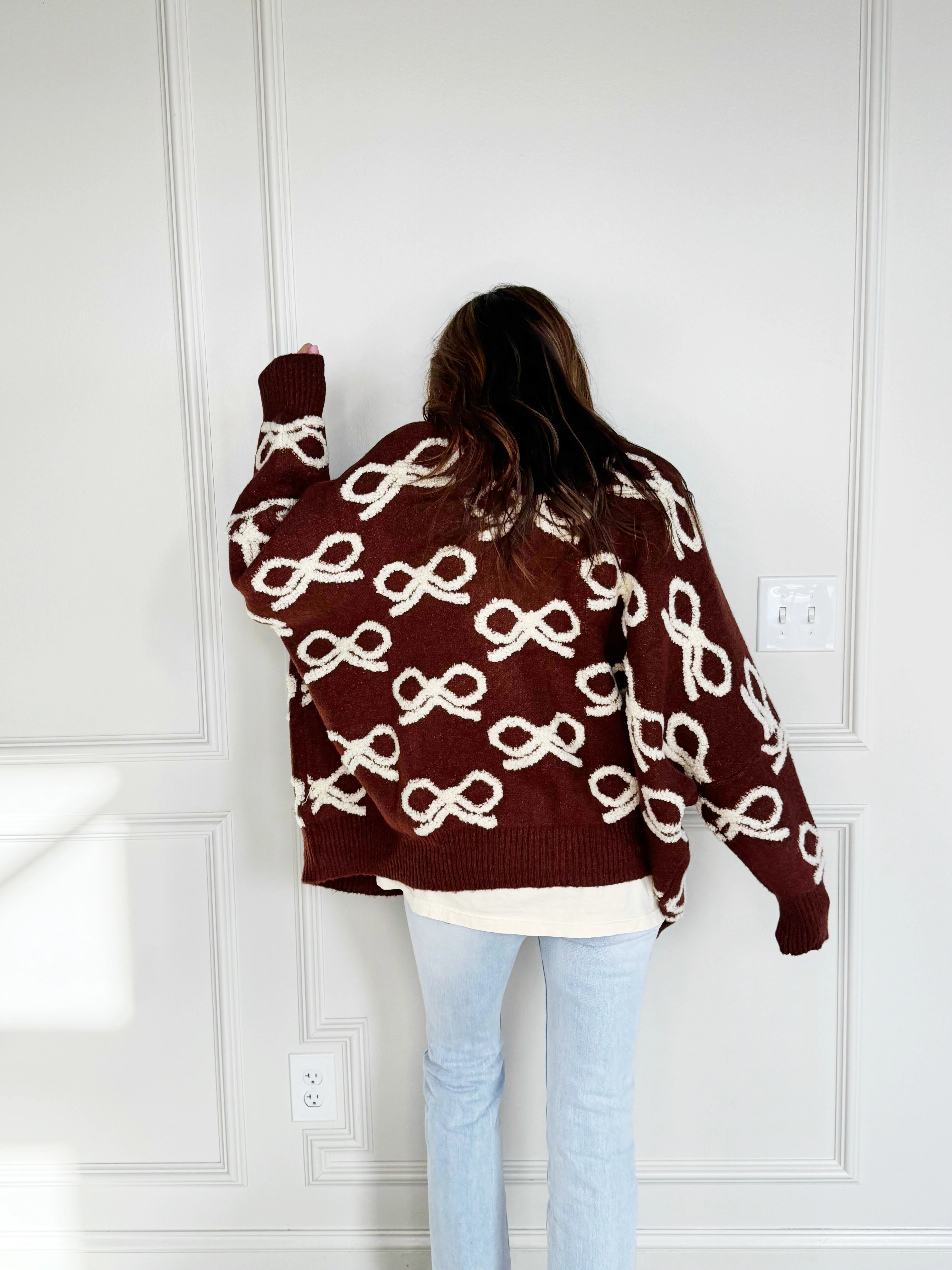Chocolate Brown Bow Cardigan - Image 3