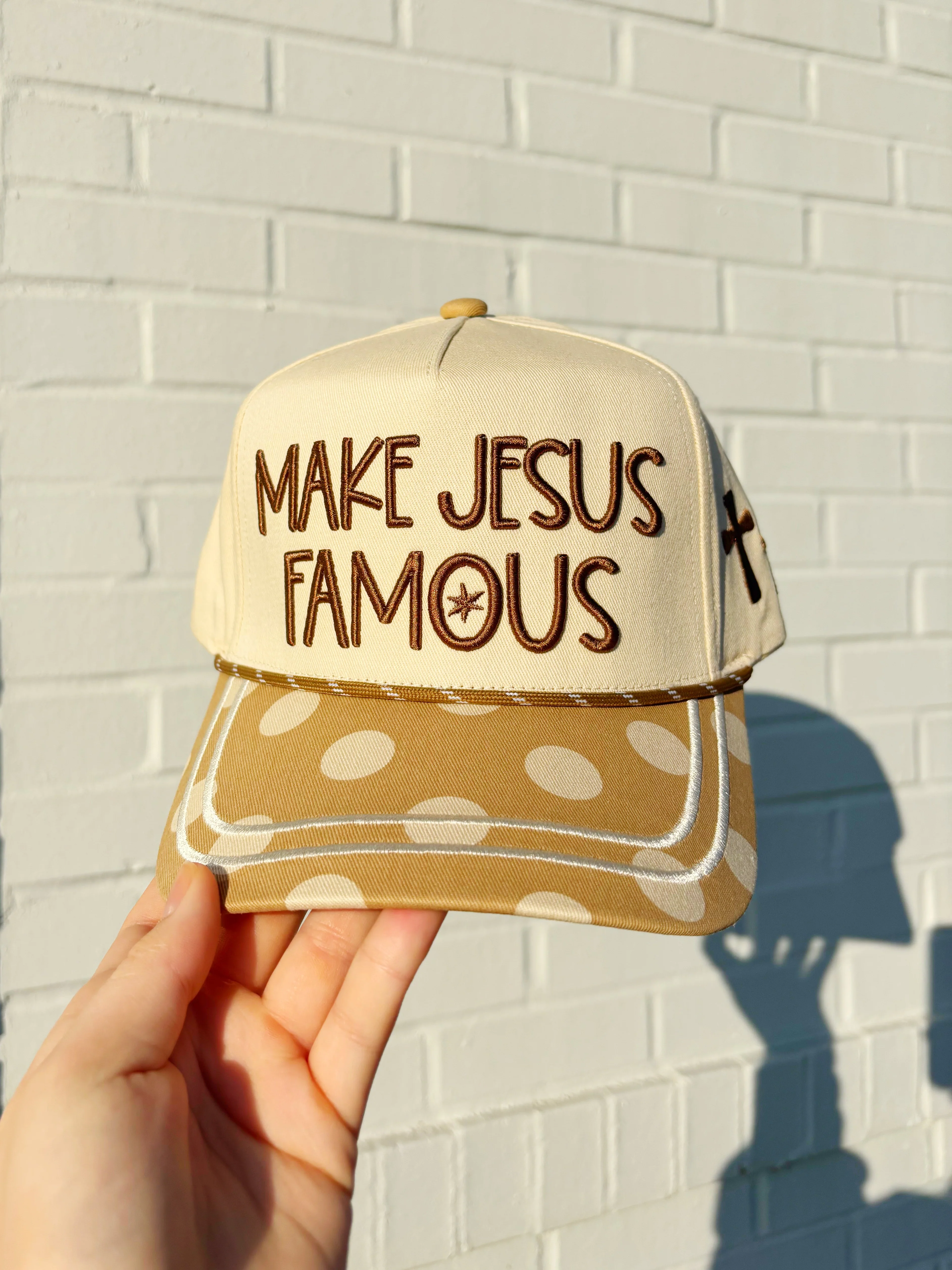 Brown Polka Dot Make Jesus Famous Hat