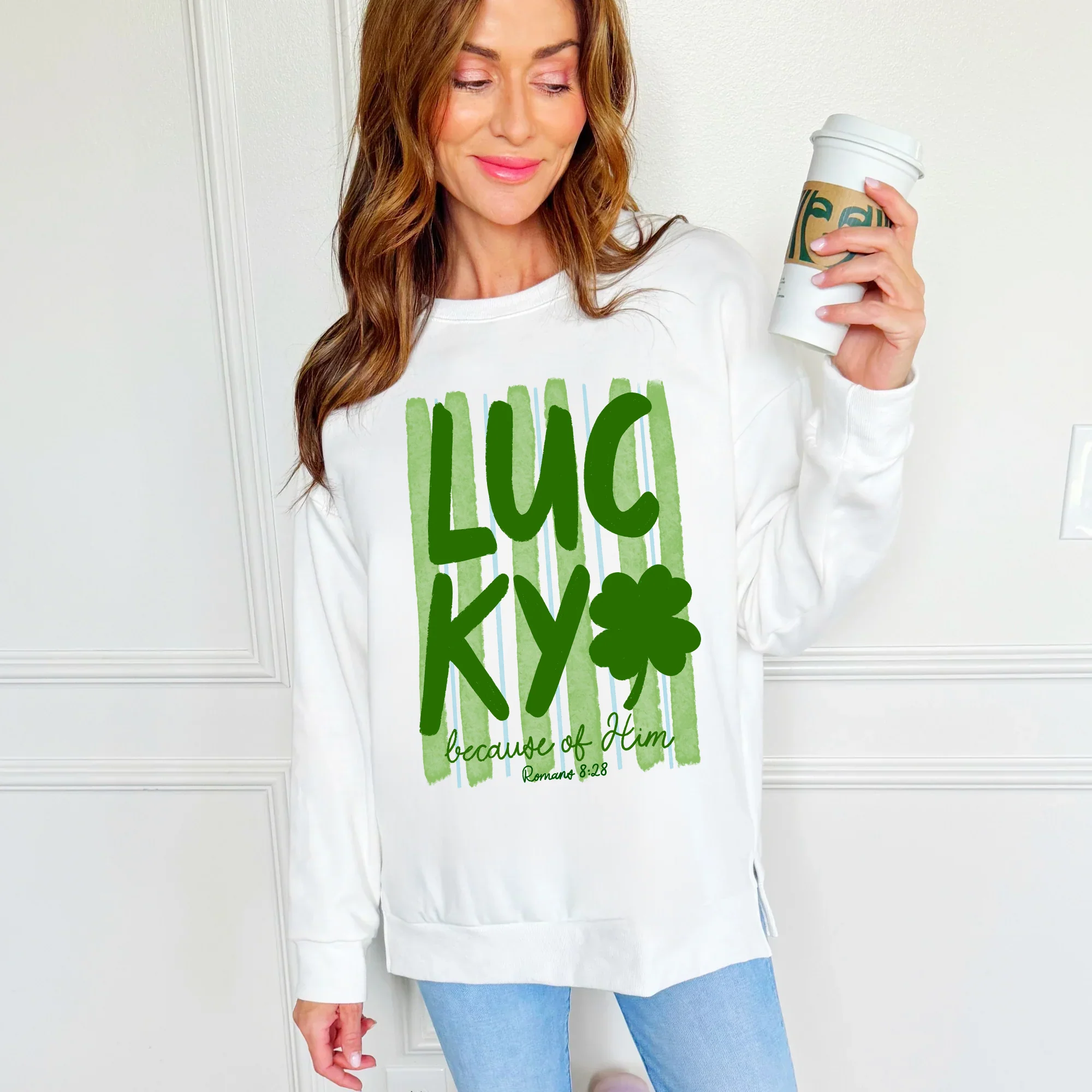 Lucky because of Him Poppy & Pine Sweatshirt
