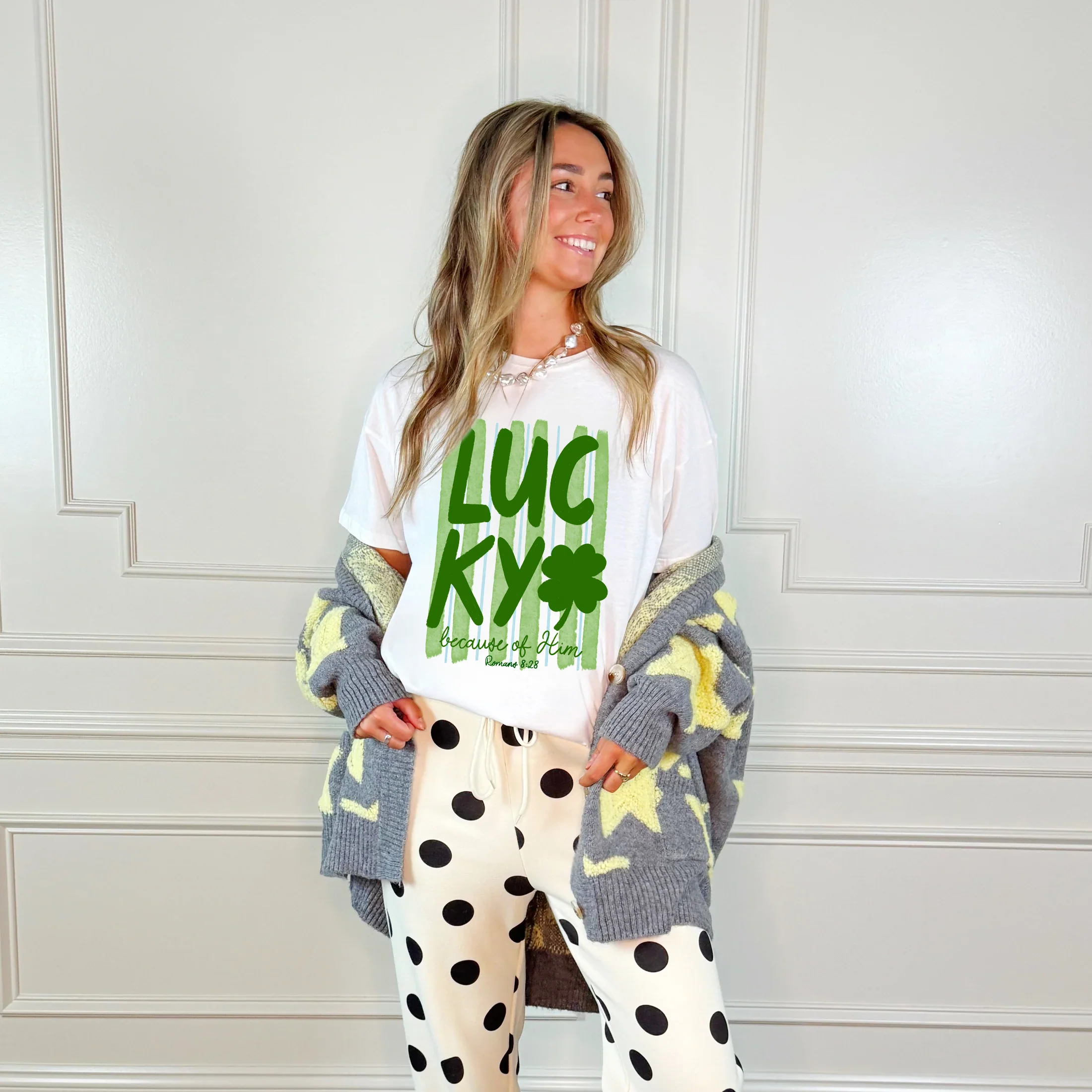 Lucky Because of Him Poppy & Pine Tee - Image 2