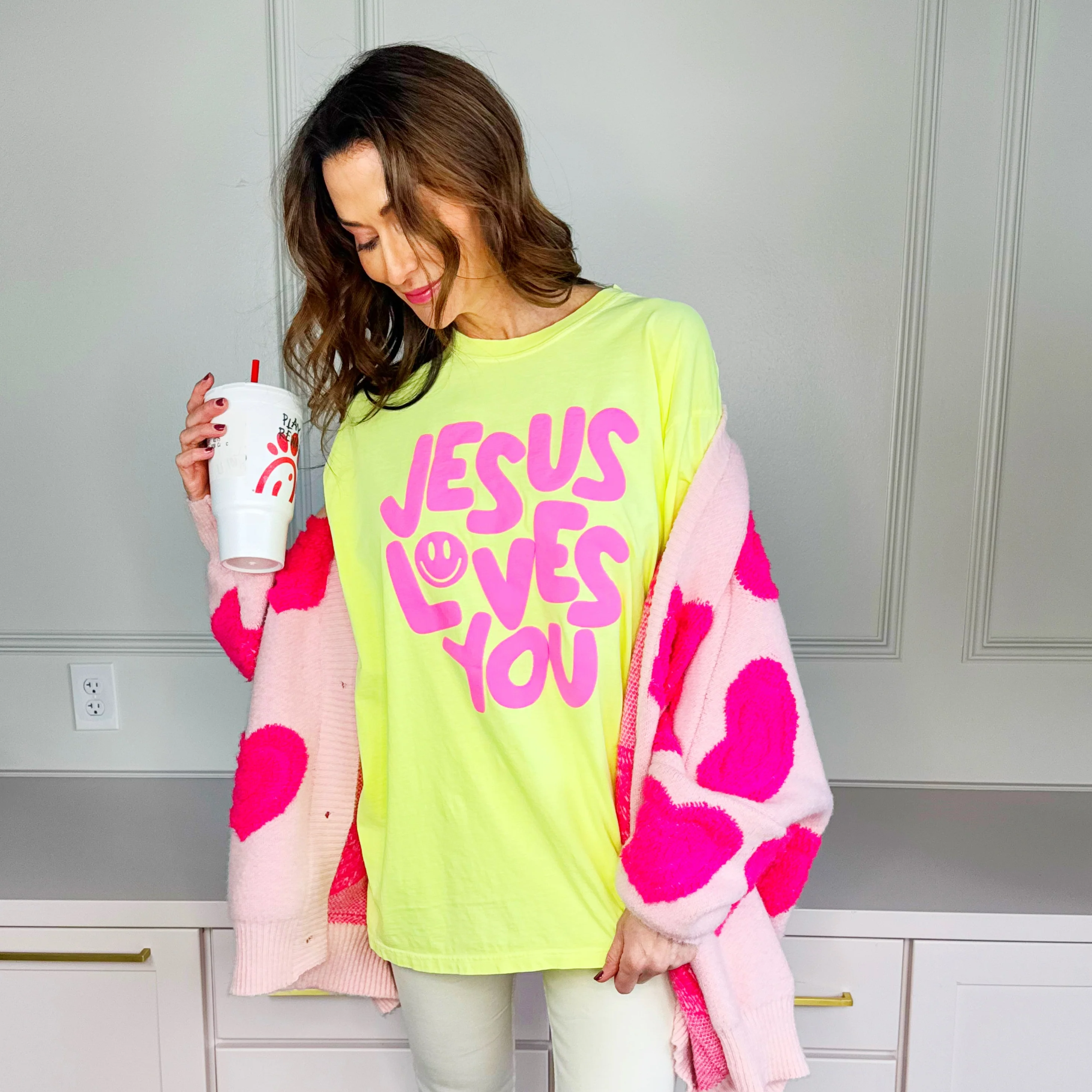 Smiley Jesus Loves You Puff Tee - Image 2