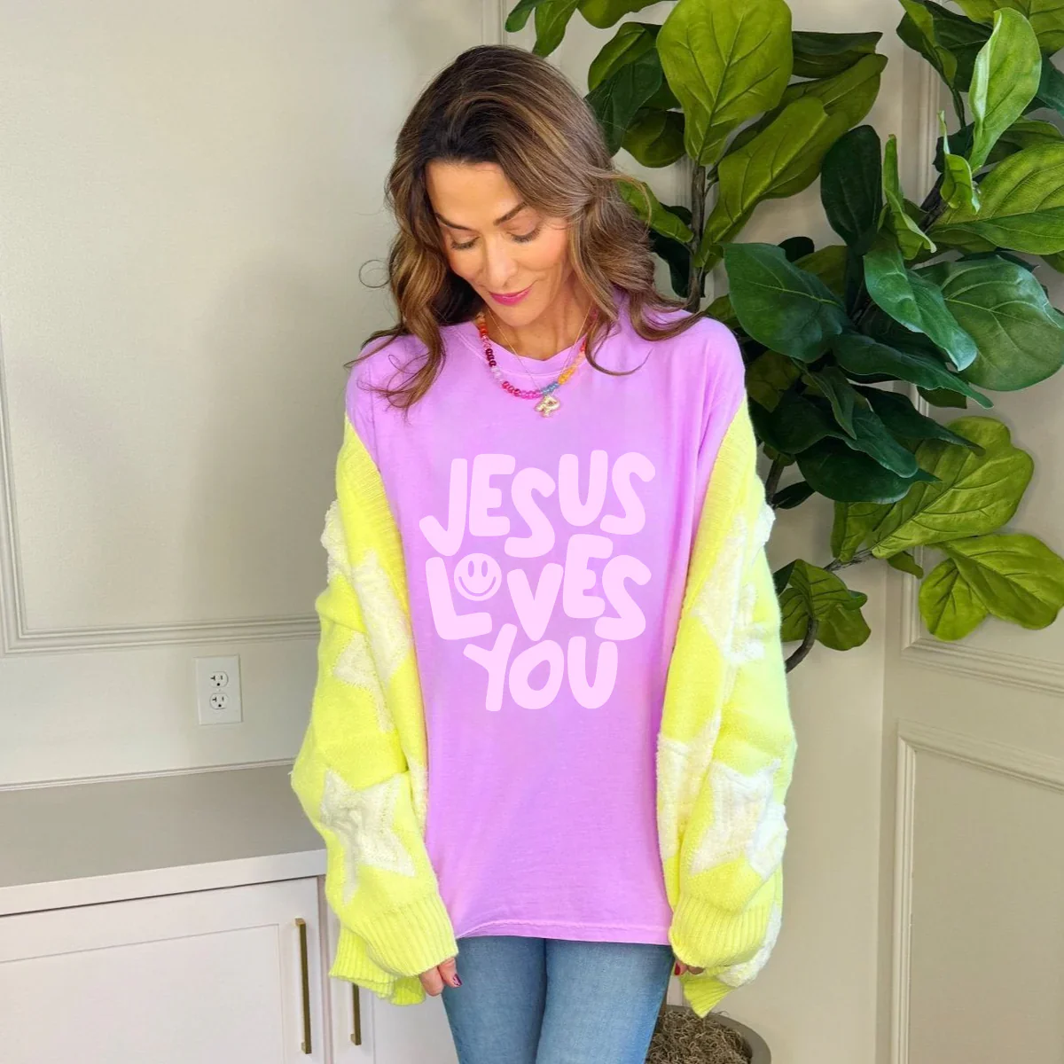 Smiley Jesus Loves You Puff Tee - Image 3